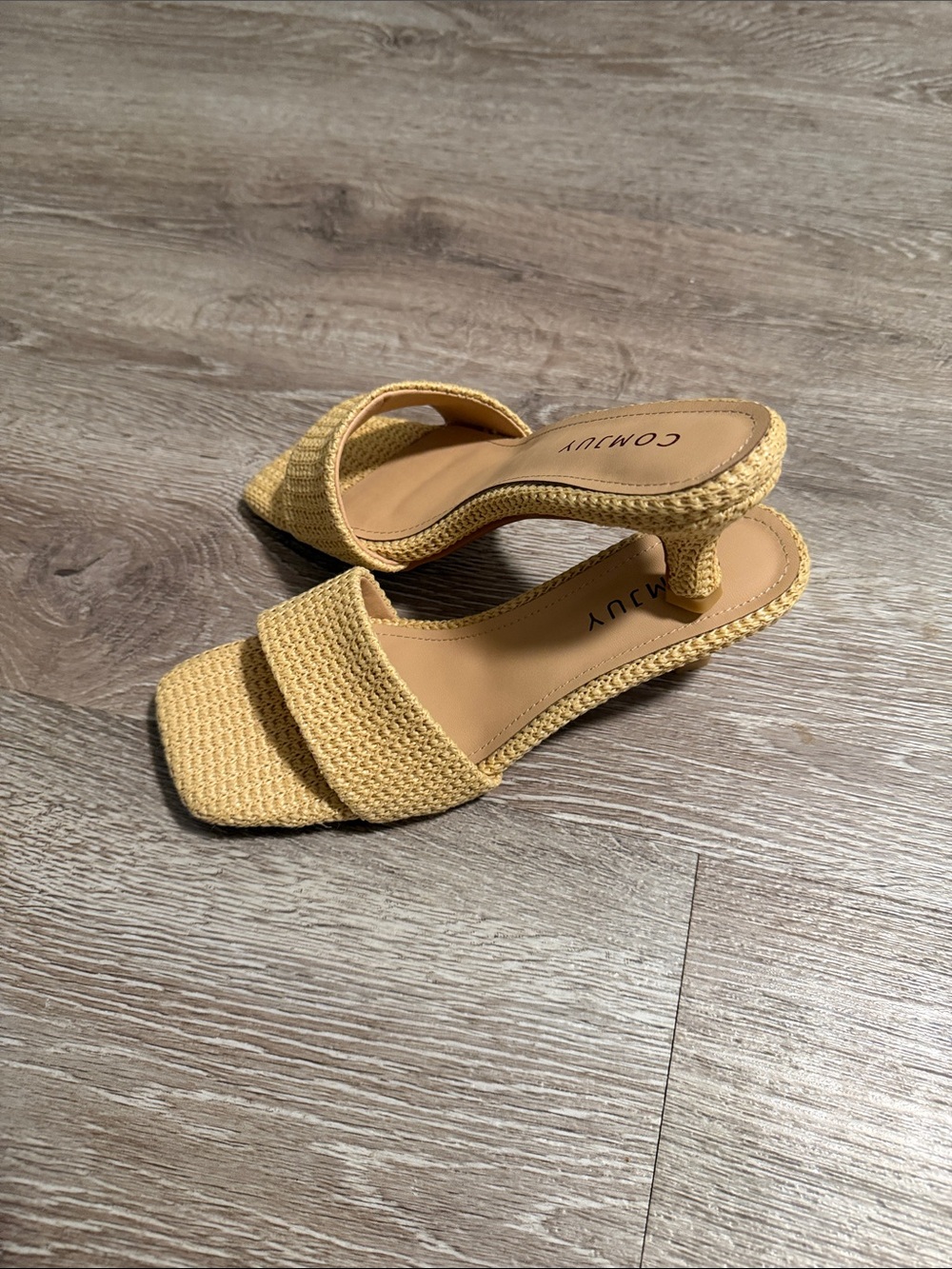 Yellow Woven Slide Heel for Women 7.5
